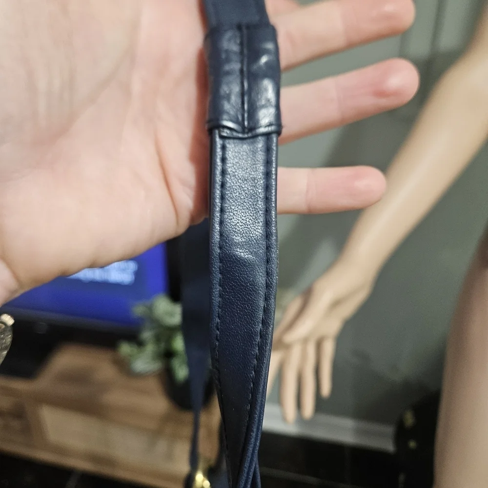 Vintage FIRST EDITION Navy Leather Crossbody Bag Gold Hardware Tassel.
